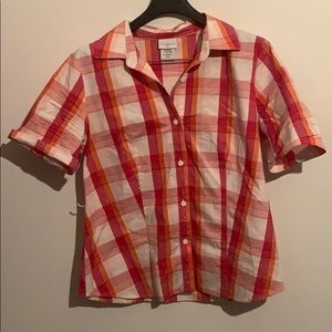 Jaclyn Smith hot colors plaid light weight t shirt